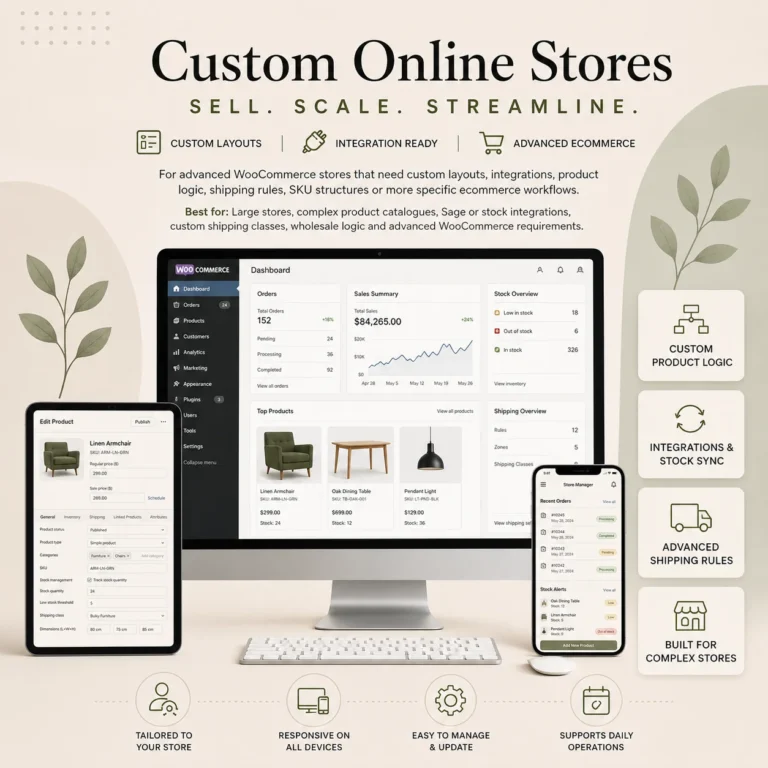 Custom WooCommerce online store with advanced product structure and ecommerce integrations
