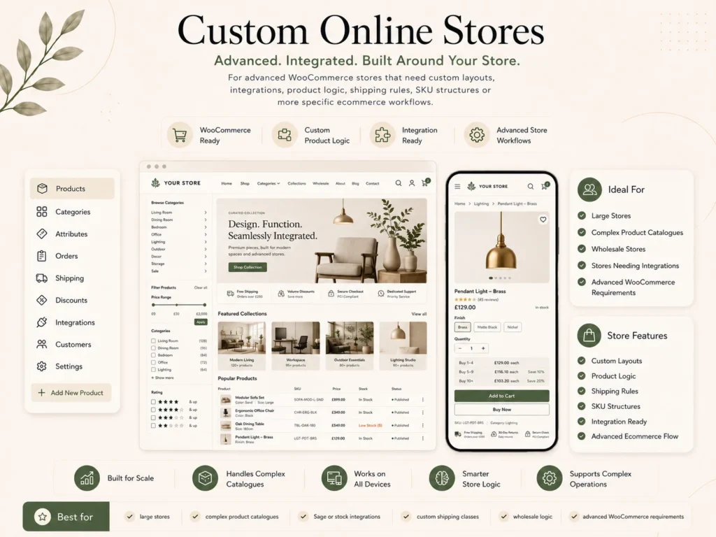 Custom WooCommerce online store with advanced product structure and ecommerce integrations