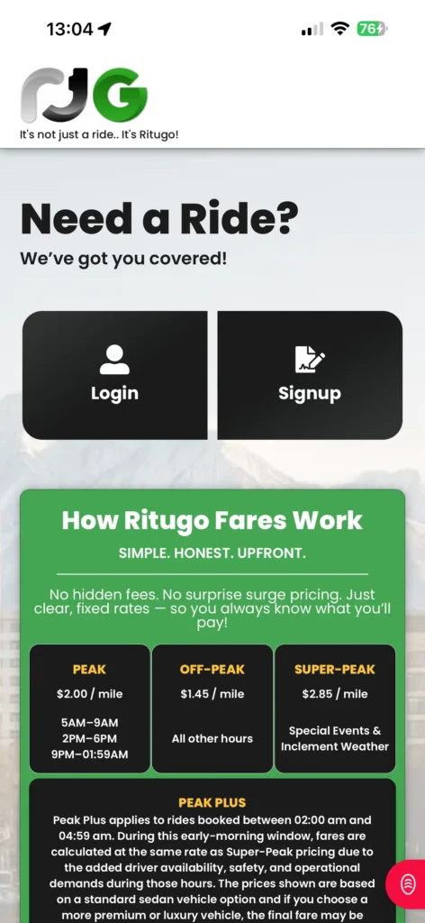 A screenshot of Ritugo.com displaying one of the system's operating features 1