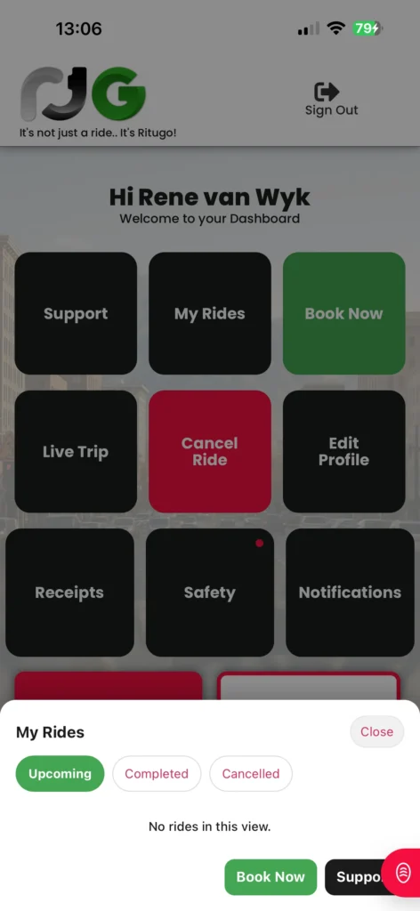 A screenshot of Ritugo.com displaying one of the system's operating features 5