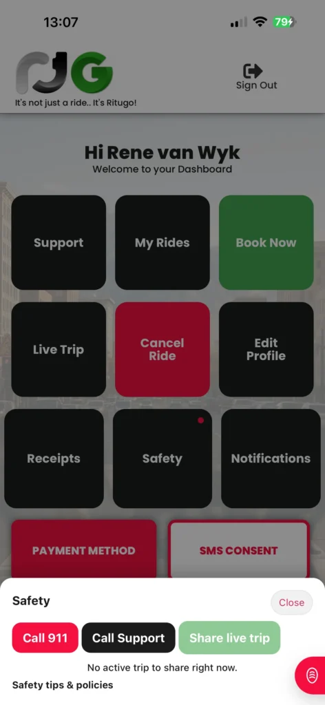 A screenshot of Ritugo.com displaying one of the system's operating features 7