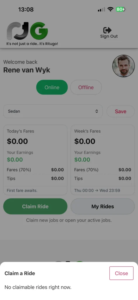 A screenshot of Ritugo.com displaying one of the system's operating features 9.1