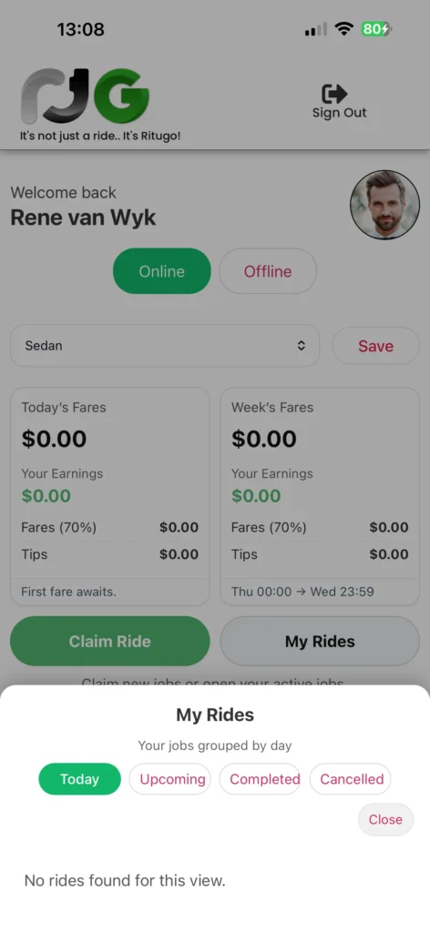 A screenshot of Ritugo.com displaying one of the system's operating features 9.2