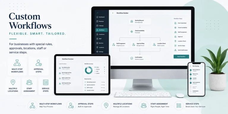 Custom Workflows For businesses with special rules, approvals, locations, staff or service steps.